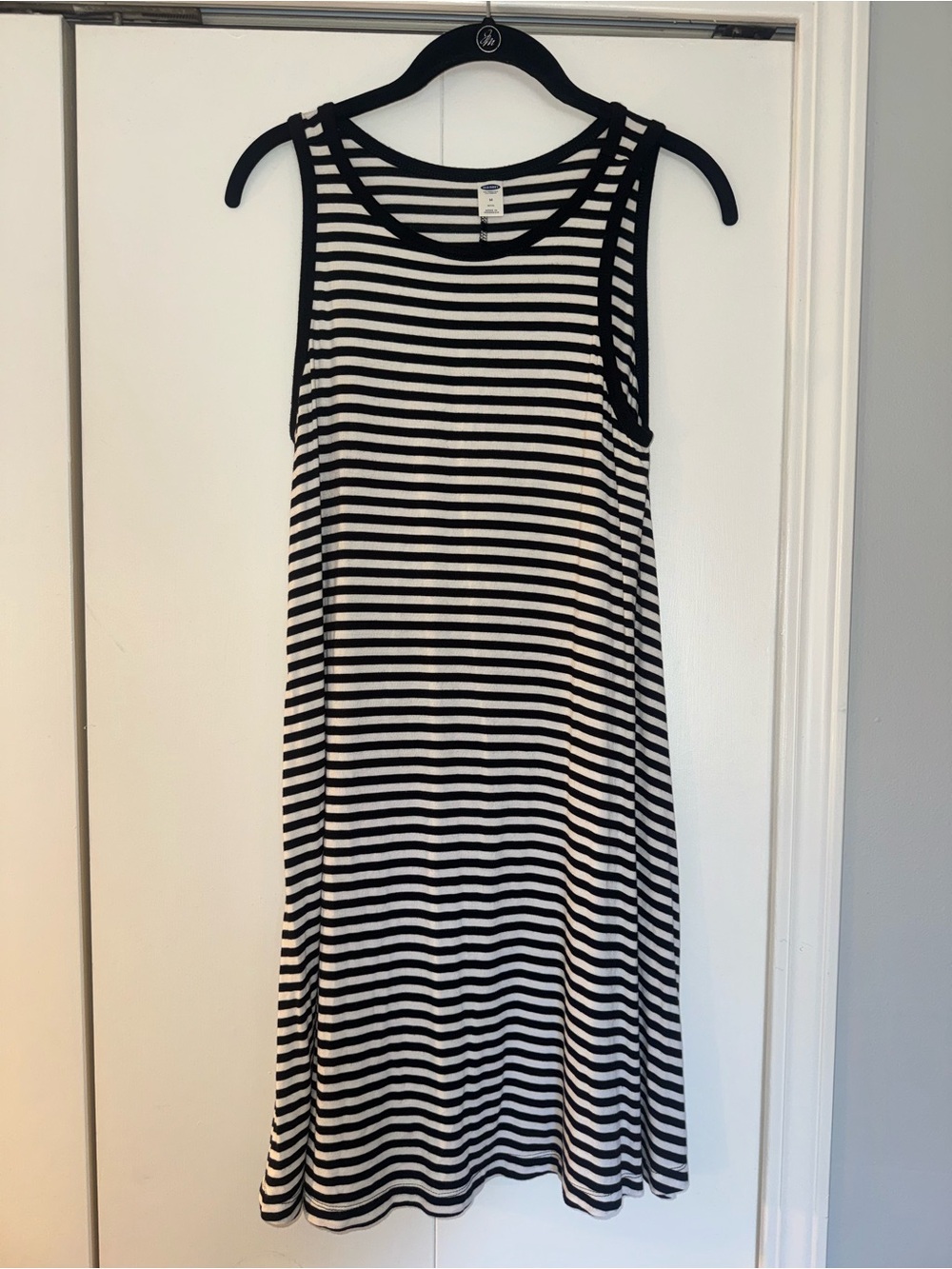 Old Navy Black and White Striped Midi Tank Dress